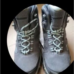 Gray Hiking Boots with Blue Laces